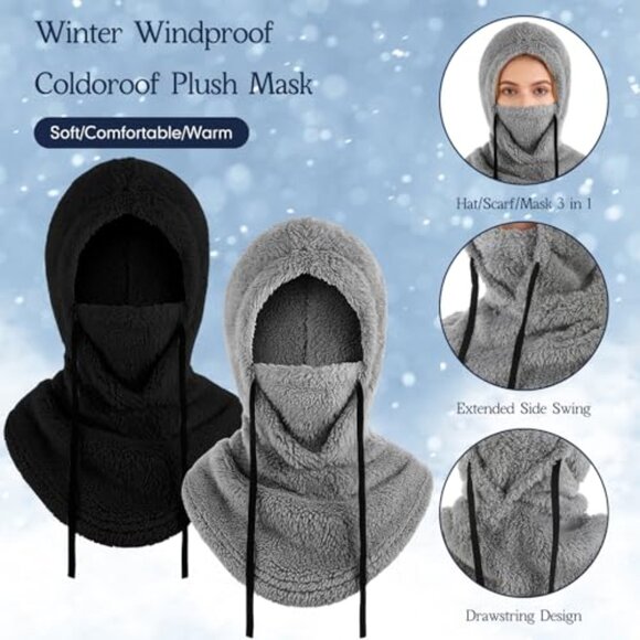 Fleece Balaclava Ski Mask Windproof Face Cover Hooded Scarf Winter Warm main image 5